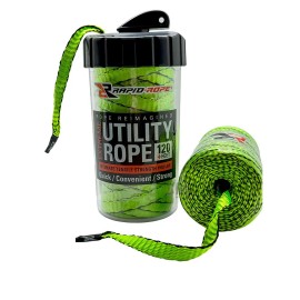 Rapid Rope Canister 120ft Neon Green Flat Tactical Paracord, Made in USA, 1100lb Tested Heavy Duty Poly Rope Test Cord, Non-Tangle Dispenser Included - Hiking, Camping, Survival, Utility, Climbing