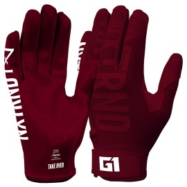 Nxtrnd G1 Youth Football Gloves, Kids Sticky Receiver Gloves (Maroon, Youth Small)