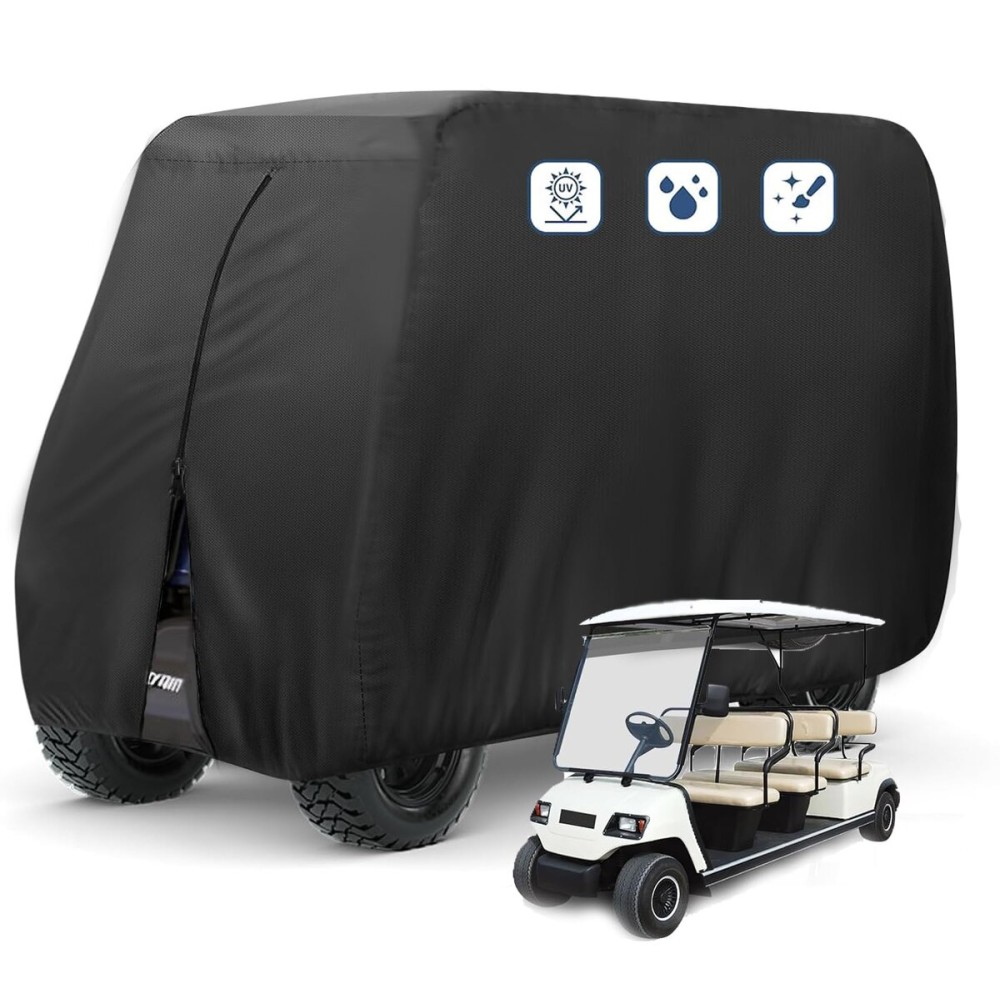 FLYMEI Golf Cart Covers 6 Passenger, Waterproof Winter Outdoor Golf Cart Cover for EZ GO Club Car and Yamaha, Dustproof and Windproof, 138\'\' L x 48\'\' W x 66\'\' H, Black