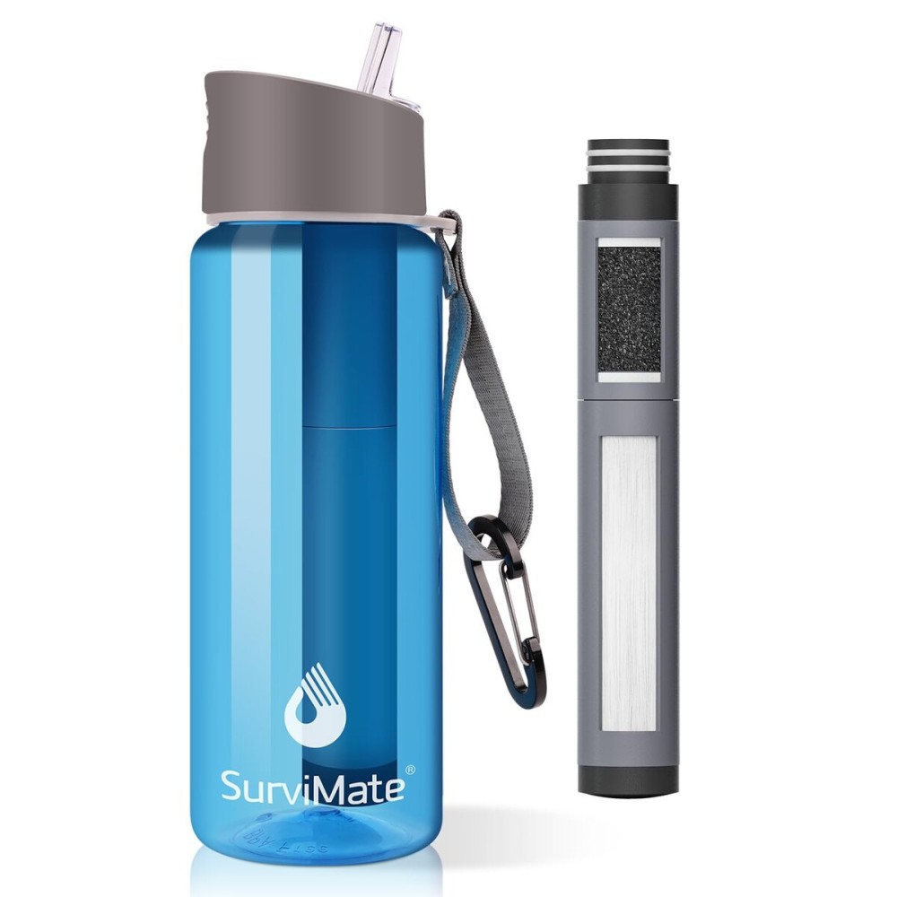 Survimate 5-Stage 0.01m Ultra-Filtration Filtered Water Bottle, BPA-Free Material, NSF/ANSI 42&372 Certified, Portable Water Filter Bottle for Survival, Camping, Hiking, and Emergency Use