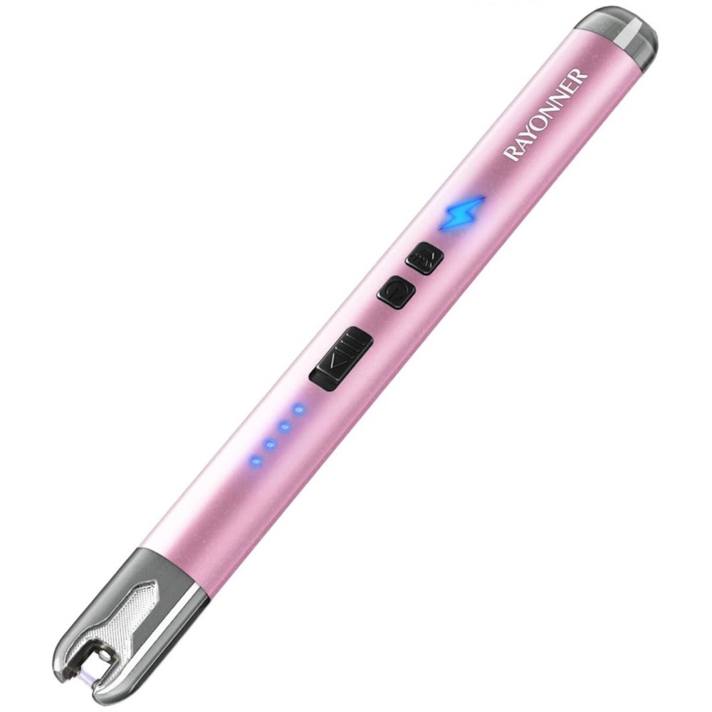 RAYONNER Electric Candle Lighter with Flashlight, USB C Rechargeable Plasma Arc Lighters Windproof for Deep Candles, Gas Stove, Camping Grill Fireworks Pink