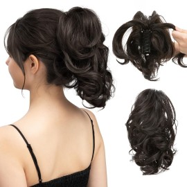 CJL HAIR Claw Clip Short Ponytail Hair Extensions DIY Bendable Metals Messy Bun Hair Piece for Wonen Wavy Curly Synthetic Fake Hairpieces Black Brown