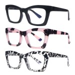 SIGVAN 3 Pack Oprah Style Reading Glasses for Women Men Blue Light Blocking Square Computer Readers with Spring Hinge (3 Mix, 2.0, multiplier_x)