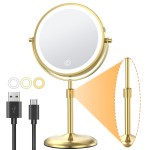 Gospire 7 Lighted Makeup Mirror with Magnification 10X/1X, Height Adjustable & 3 Color Dimmable Lights, 360 Swivel Double Sided Light up Rechargeable LED Cosmetic Vanity Cordless Standing Mirror