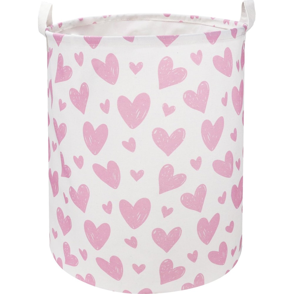 NTAOHAMPER Pink Heart Laundry Hamper, Laundry Basket, Girls Nursery Hamper,Waterproof Storage Bin for Bedroom,Clothes Organizer Basket, Room Decor(Pink Heart)