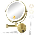 Gospire 9 Wall Mounted Lighted Magnifying Mirror, 1X/10X Magnification Double-Sided LED Bathroom Mirror, 3 Color Lights & Stepless Dimming with Touch Sensor, Extendable Arm 360 Swivel for Shaving