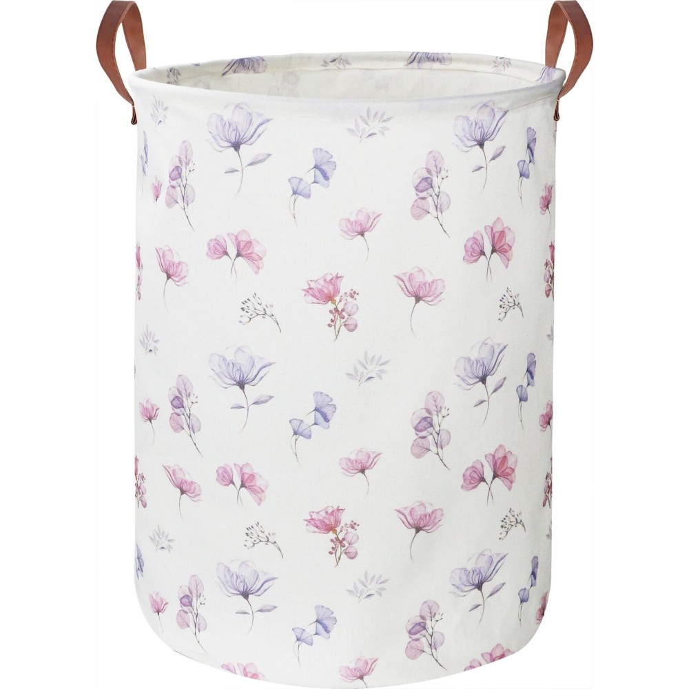 HKEC 19.7 Waterproof Foldable Laundry Basket, Nursery Hamper, Dirty Clothes Hamper, Books Bins, Gift Baskets, Room Decor(Watercolor Flower)