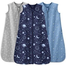 Unnivoll Baby Sleep Sack 18-24 Months 3 Pack 100% Cotton Lightweight 0.5 TOG Wearable Blanket Baby Sleep Bag with 2-Way Zipper for Infant Toddler Blue