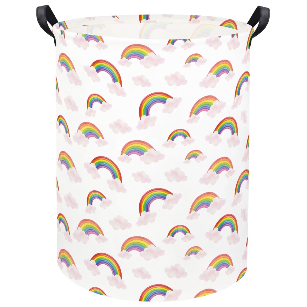TIBAOLOVER Rainbow Pink Laundry Basket Baby Girls Laundry Hamper Kids Toy Storage Basket Organizer Bins for Girls Room Decor Rainbow Gift Basket Nursery Hamper for Bedroom Bathroom (Rainbow)