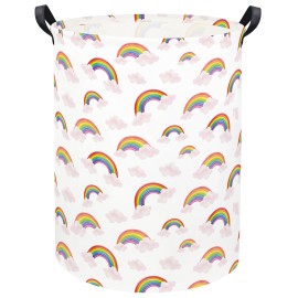 TIBAOLOVER Rainbow Pink Laundry Basket Baby Girls Laundry Hamper Kids Toy Storage Basket Organizer Bins for Girls Room Decor Rainbow Gift Basket Nursery Hamper for Bedroom Bathroom (Rainbow)