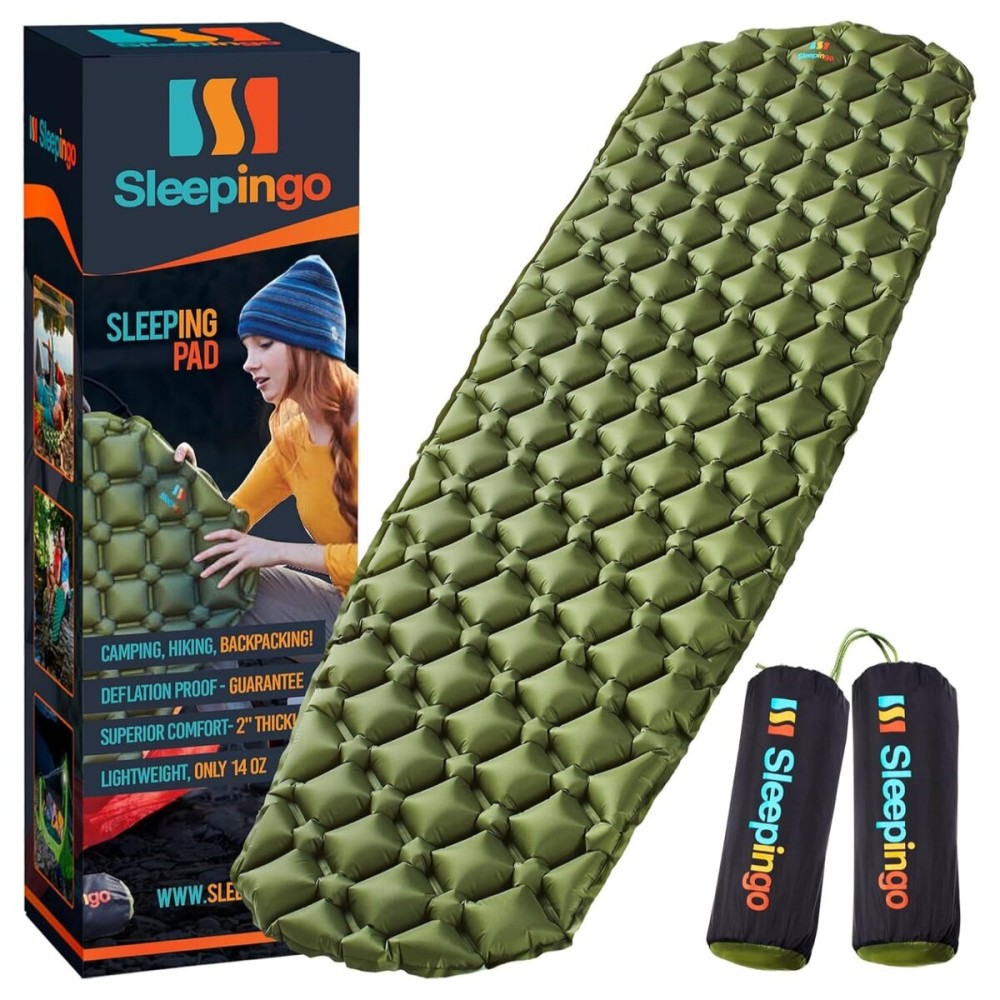 Sleepingo Light Weight Sleeping Mat for Camping - Ultralight Backpacking Sleeping Pad - Inflatable, Compact Sleep Pad for Hiking and Travel - Portable Backpacker Sleep Mat - Pack of 2-73.5 x 21.5