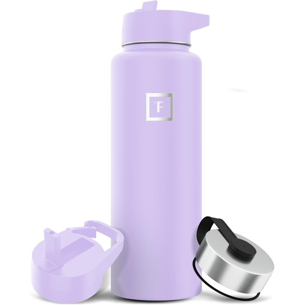 IRON FLASK Camping & Hiking Hydration Flask with Straw, Wide Mouth Insulated Stainless Steel Sports Water Bottle - 40 oz Lavender