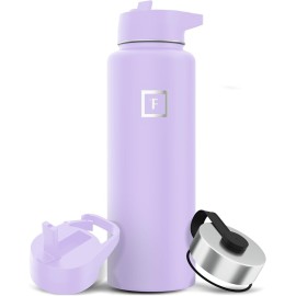 IRON FLASK Camping & Hiking Hydration Flask with Straw, Wide Mouth Insulated Stainless Steel Sports Water Bottle - 40 oz Lavender