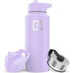 IRON FLASK Camping & Hiking Hydration Flask with Straw, Wide Mouth Insulated Stainless Steel Sports Water Bottle - 32 oz Lavender
