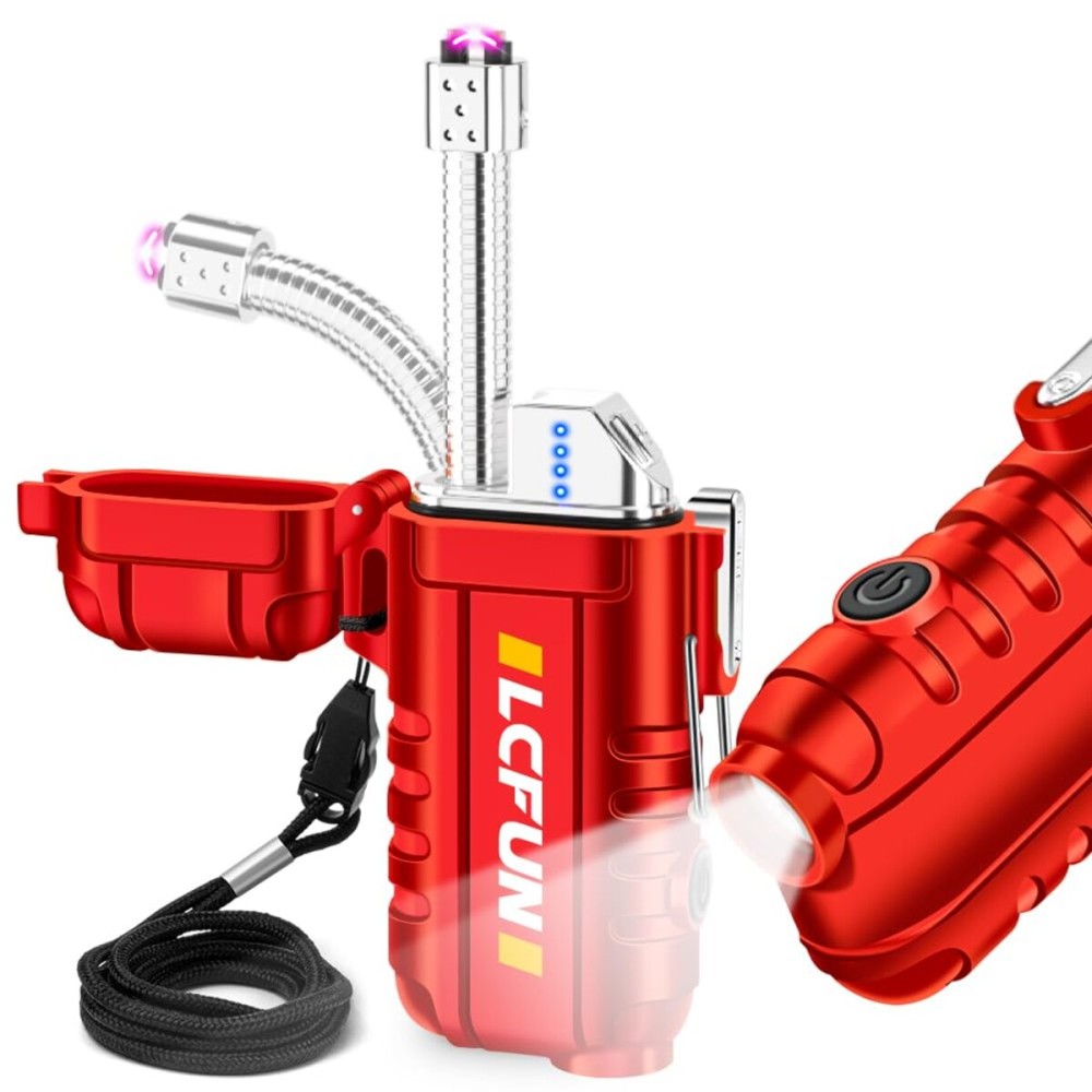 LcFun Electric Lighter Outdoor Windproof USB C Rechargeable Plasma Arc Lighters Electronic Flameless Lighter with Flashlight for Camping Hiking, Survival Kits, Tactical Gears for Men