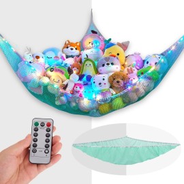 Unicorn Castle Stuffed Animals Net Hammock Kids Toy Storage with LED Light Plush Toy Organizer Corner Hanging Stuffed Animals Holder For Nursery Kids Girls Room Decor