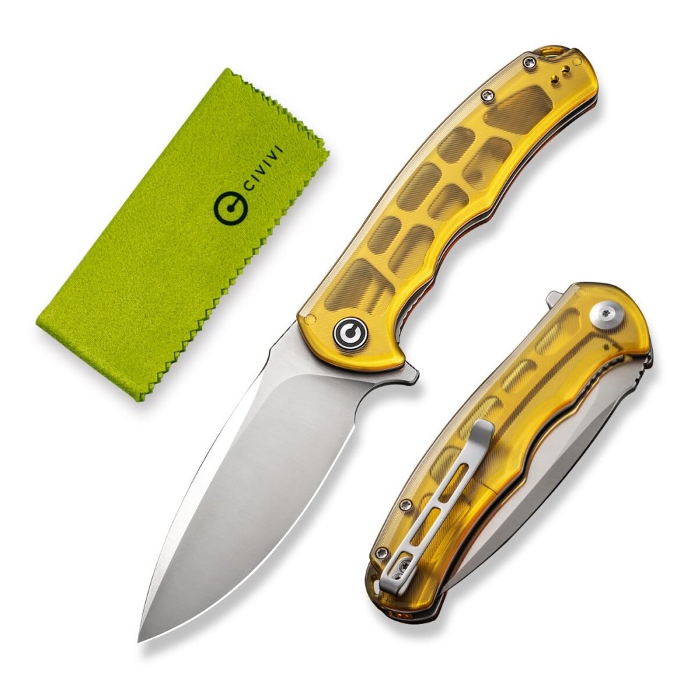 CIVIVI Praxis Pocket Folding Knife - Modern Aesthetics Ultem Handle, 3.75 Sharp Blade, Deep Carry Clip for EDC C803L