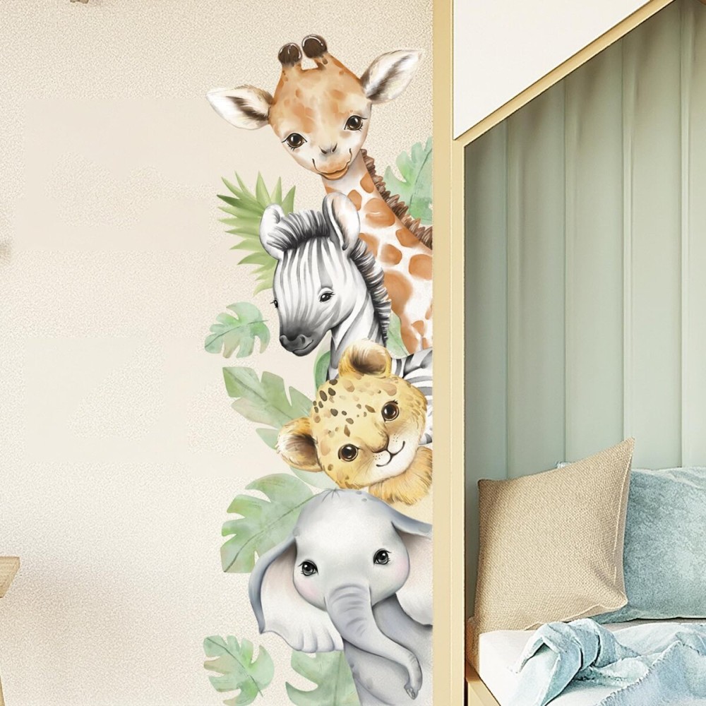 44.88x 15.75 Inch Watercolor Animal Wall Decals Jungle Animal Wall Stickers Tiger Elephant Giraffe Removable Peel and Stick Wall Decals for Nursery Playroom Bedroom Classroom Kindergarten Wall Decor