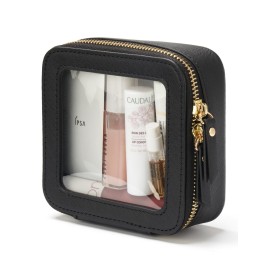 Mini Clear Black Makeup Bag - Cute Square Cosmetic Pouch for Travel with Zipper - For Women & Girls