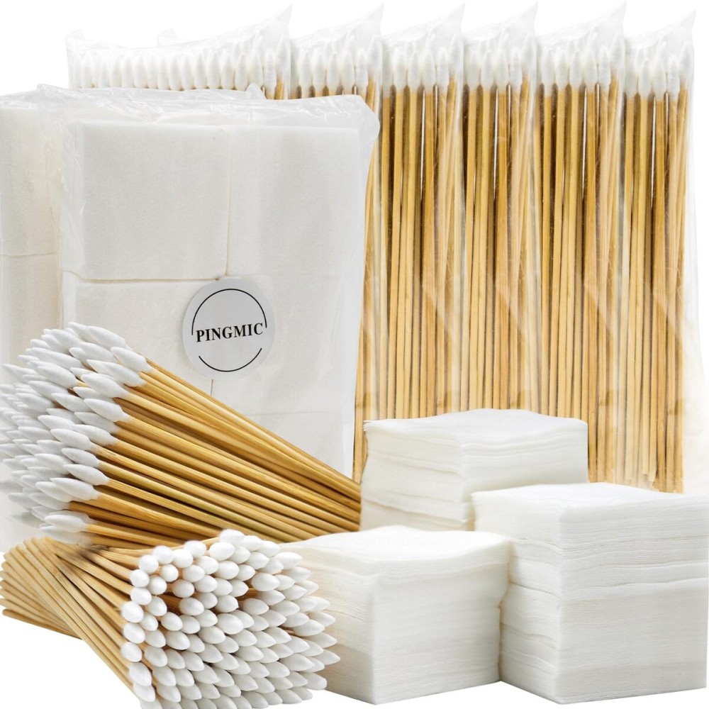 PINGMIC Gun Cleaning Supplies - Gun Cleaning Patches 600PCS and Gun Cleaning Swabs 600PCS, 6 Long Cotton Swabs, 2 x 2 Lint Free Gun Cleaning Cloth Fit Most Caliber Firearms