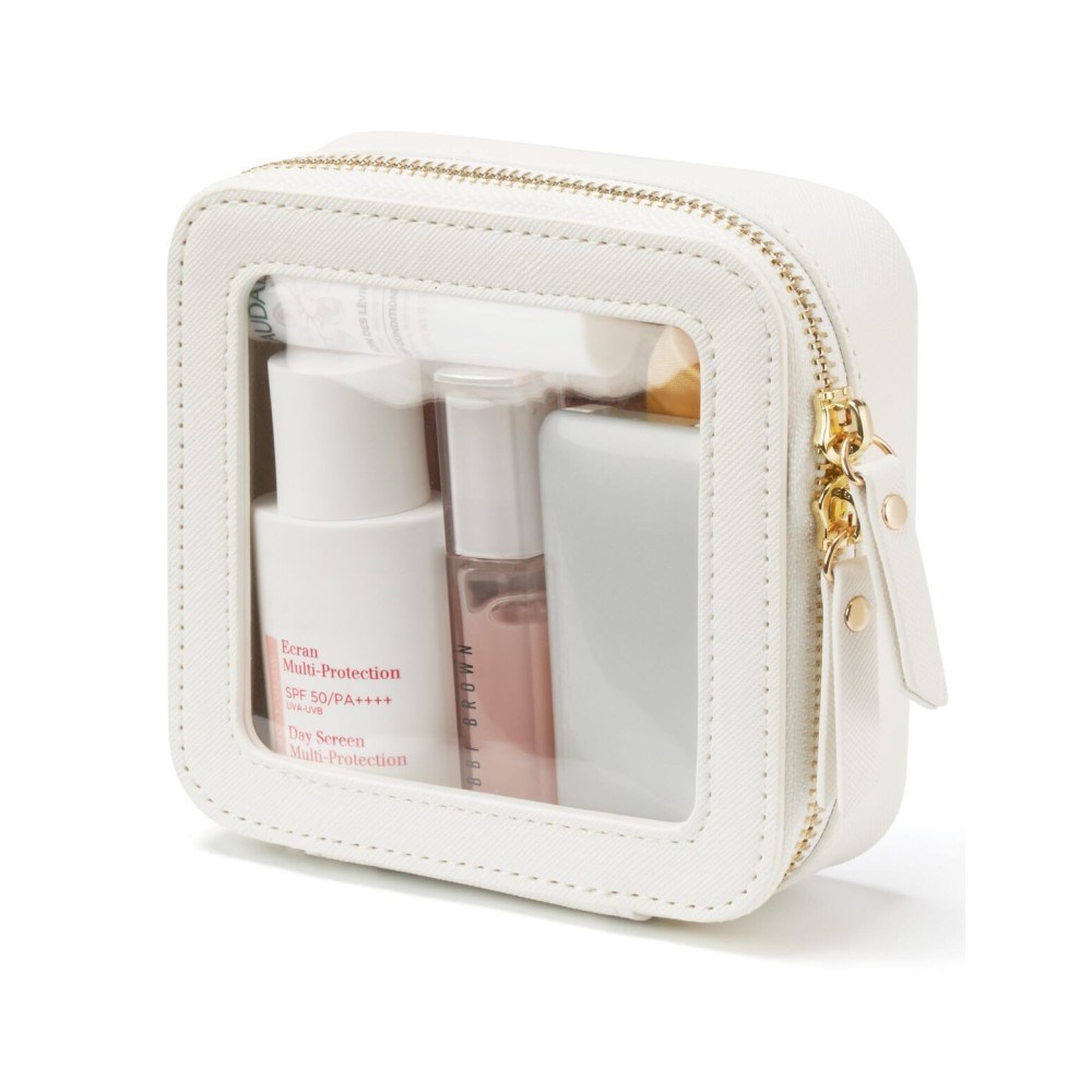 Small Cosmetic Bag for Purse Mini Makeup Bag for School Cute Clear Make Up Pouch for Travel Tiny Leather White Make Up Organizer Case for Backpack Toiletry Bag Waterproof Square Pouch with Zipper