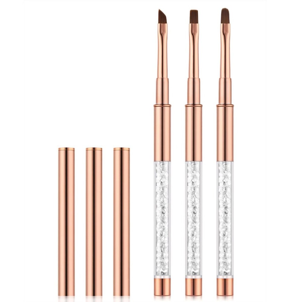 JASSINS Nail Art Clean Up Brushes, 3 Pcs Flat/Oval/Fine Angled Gel Nail Brushes,For Nail Art Design Painting DIY and Cleaning Polish Mistake on the Cuticles (Gold)