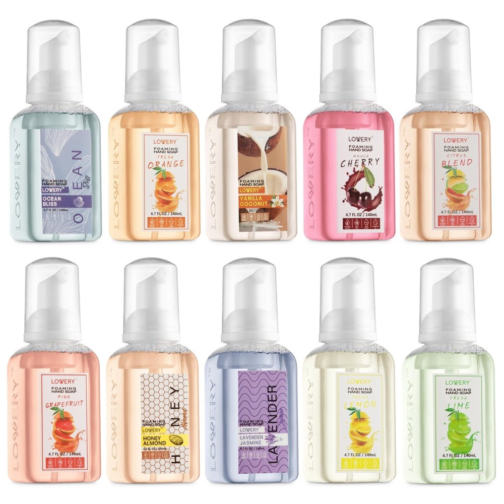 Foaming Hand Soap Pack of 10 - Moisturizing Hand Soap with Aloe Vera and Essential Oils - Alcohol-Free-Hand Wash in Citrus Blend, Lemon, Orange, Lime, Grapefruit Bath Soap Set