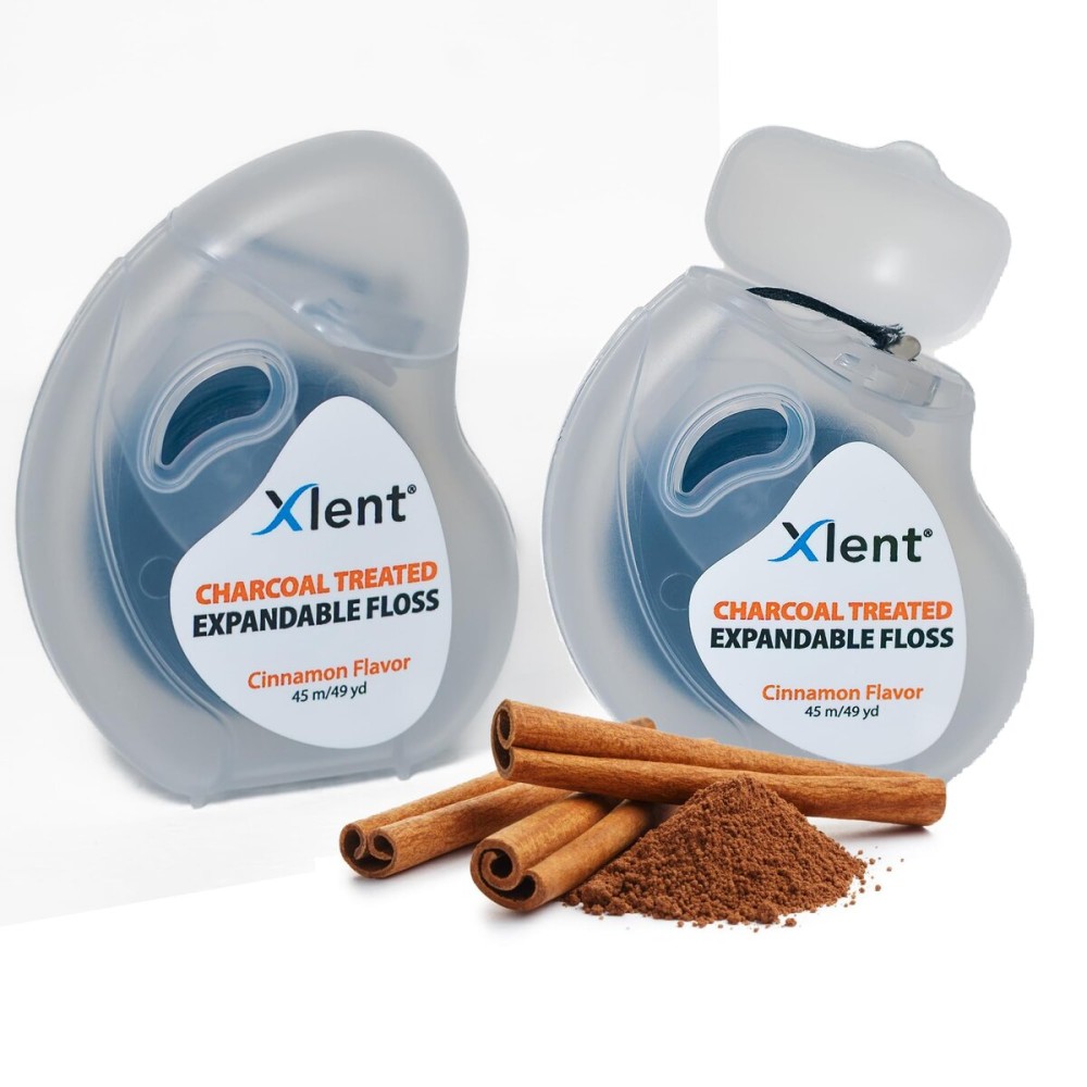 Xlent Expandable Floss Treated Activated Charcoal, Xylitol Natural Plant Based Wax in Cinnamonflavor, Pack of 2 (Blister Card)