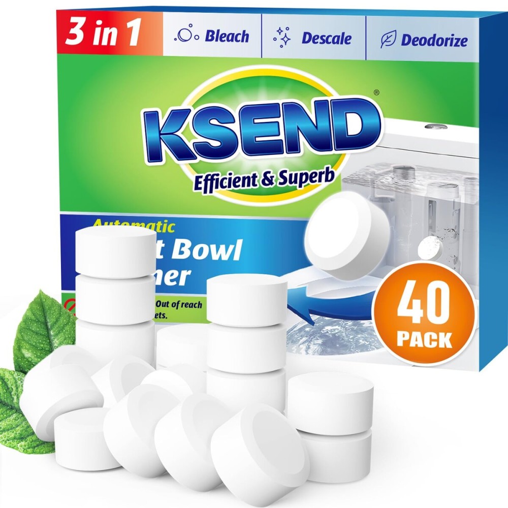 Ksend Toilet Bowl Cleaner Tablets - 40 PCS Automatic Bleach Toilet Cleaner Tablets, Slow-Releasing Deodorizing & Descaling, Powerful Bathroom Tank Cleaner