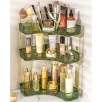 NATURE\'S SOURCE Makeup Organizer for Vanity, 3-Tier Corner Bathroom Organizer Countertop with Makeup Brush Holder, Corner Counter Storage for Bathroom Dresser- Green