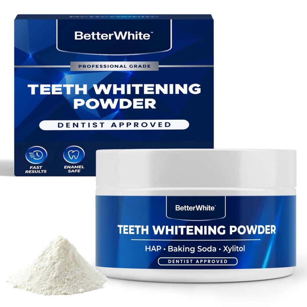 BetterWhite Teeth Whitening Powder - Hydroxyapatite, Remineralizing, Non-Sensitive Formula - Dentist-Approved Tooth Stain Remover & Polisher - Fluoride-Free (30 Grams)