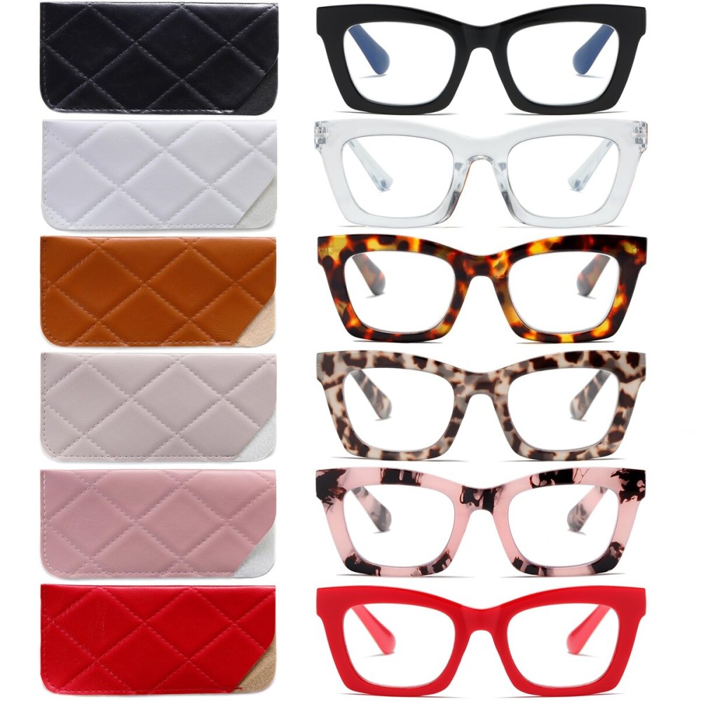 FSRTEP Oprah Style Readers for Women - 6 Pack Stylis Style Reading Glasses with Blue Light Blocking and Spring Hinge +3.0