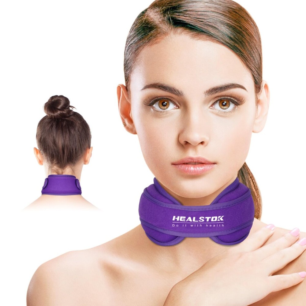 Neck Ice Pack Wrap, Cervical Cold Compress for Injuries - Reusable Hot & Cold Therapy, Adjustable Flexible Gel Migraine Ice Head Wrap (Purple)