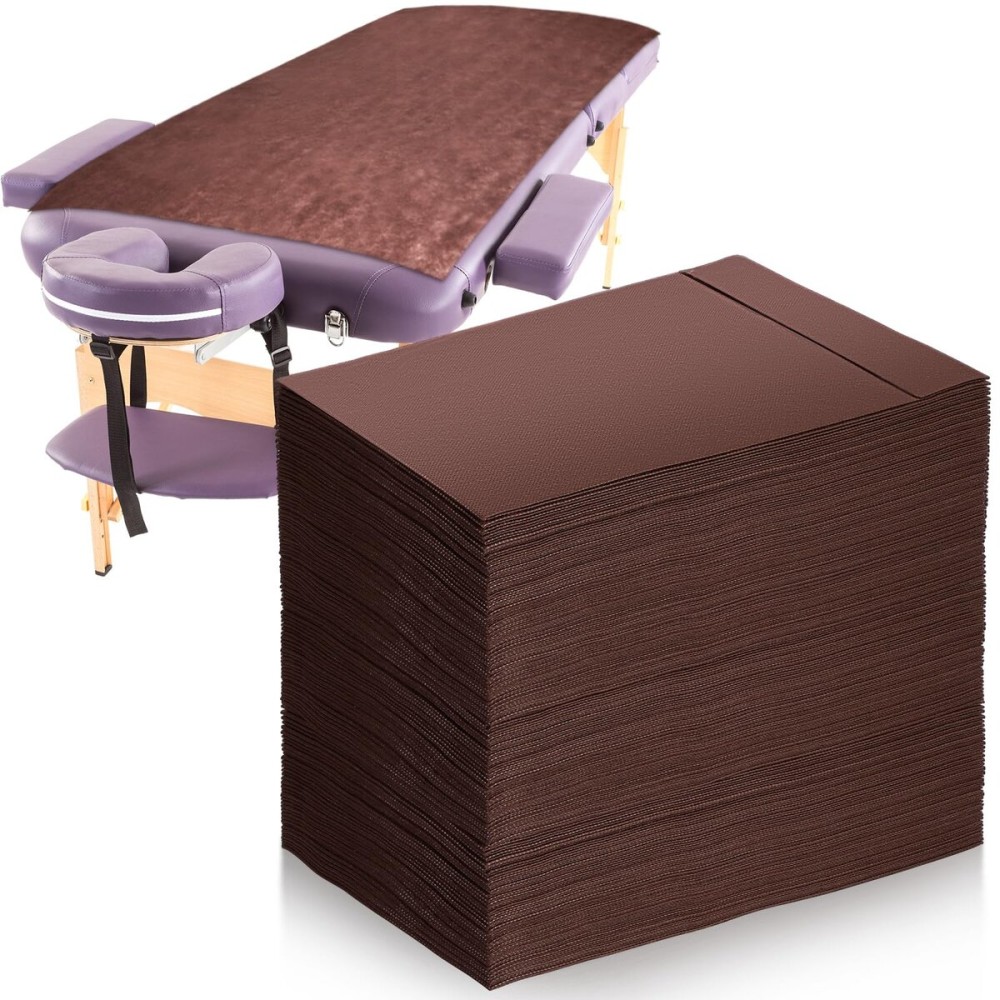 Tatuo 50 Pieces 31 x 70 Inches Plastic Bed Sheets Bed Cover Massage Table Sheet Waterproof Non-woven Fabric for Spa, Lash, Tattoo, Beauty Salon, Waxing, Hotels(Brown)