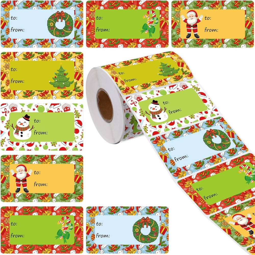 Outus 500 Pieces Christmas Tags Self Adhesive Gift Tags for Xmas Presents Christmas Name Labels Stickers for Wrapping Paper Festival Birthday Holiday Decor(Stylish Style,2.76 x 1.57 Inch)