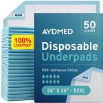 50 x AYDMED Incontinence Underpads 36 x 36 with Adhesive Strips | XXXL Bed Pads Disposable Adult | Max Absorbency Chux Pads for Adults, Children & Babies | Incontinence Bed Pads & Pee Pads