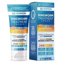 Hermon Powerful Antifungal Ringworm Cream - Effective Treatment for Stubborn Ringworm, Jock Itch, Eczema, Tinea Versicolor, Athlete\'s Foot - for Adults and Kids - 100ml