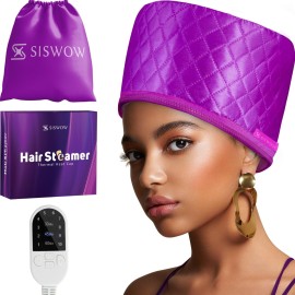 Hair Steamer for Deep Conditioning w/10-level Heats Up Quickly, Heating Cap for Deep Conditioner - Thermal Steam Cap for Black Hair, Great for Hair Treatment (Purple)