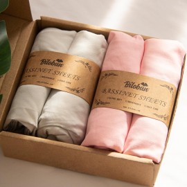 Baby Bassinet Sheets 4 Pack Compatible with SNOO Smart Sleeper and Chicco LullaGo Anywhere Portable Bassinet, Ultra Soft & Skin-Friendly, Grey and Pink