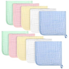 AIDEA Burp Cloths and Washcloths for Baby, Absorbent Cotton Muslin Baby Towels, Large Soft Breathable Newborn Essentials for Boys and Girls, Newborn Essentials, 10 Pack, 20x10