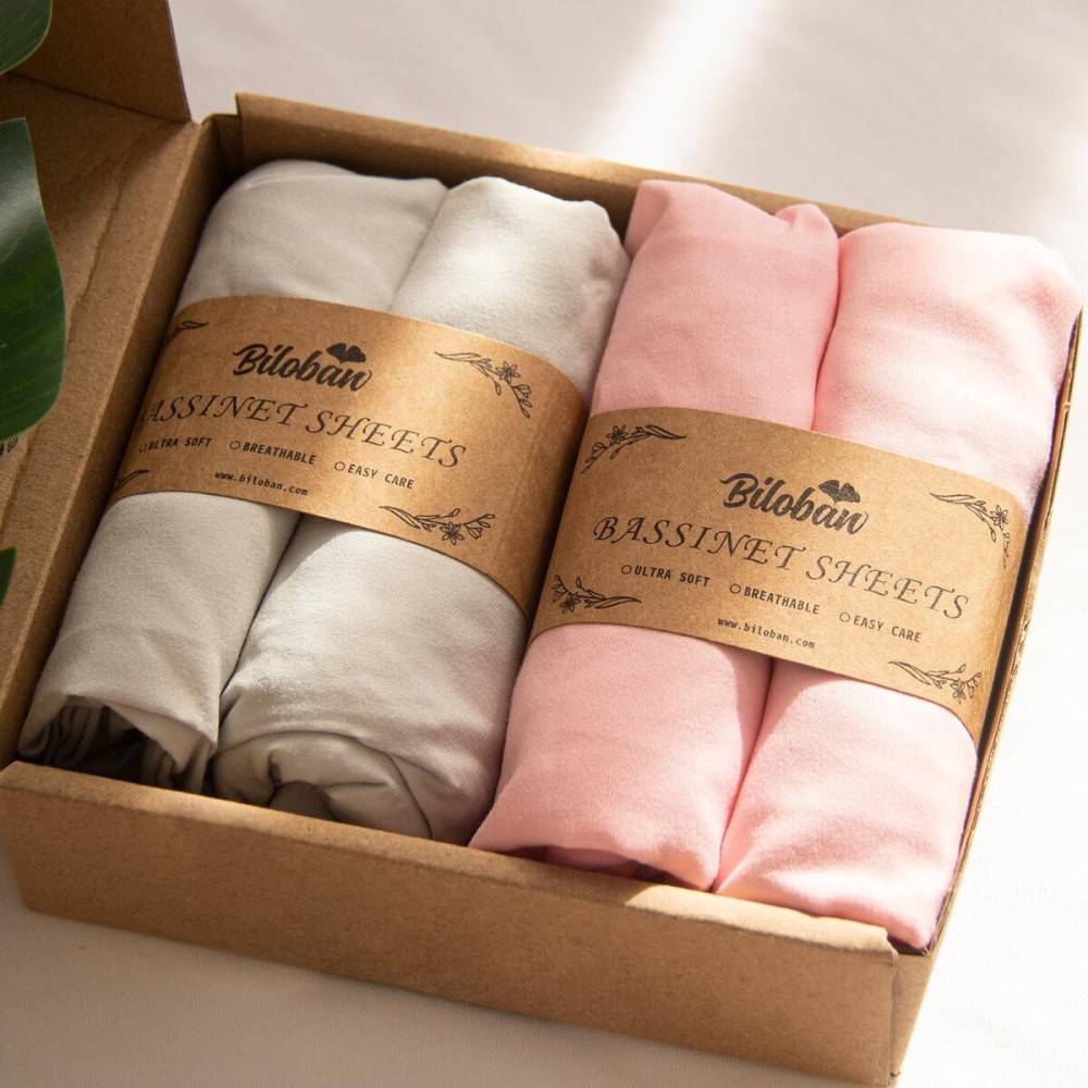 Baby Bassinet Sheets 4 Pack Compatible with Maxi COSI Iora, Koola Baby, BabyBond, Nordmiex 3 in 1, Mereryi and IKOMZY Bedside Bassinet, Ultra Soft & Skin-Friendly, Gray and Pink