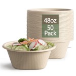 Homestockplus Large Disposable Bowl - Heavy Duty Paper Bowls - Made from Sugarcane and Bamboo Fiber, Microwave Safe - 48 Oz Paper Bowls for Soup, Salad, Ramen, Popcorn, etc.[50/Pack]