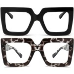 AIEYEZO Oversized Square Blue Light Glasses for Women Cute Big Frame Glasses Fashion Clear Multi-Color Computer Eyewear (Black + White Leopard)