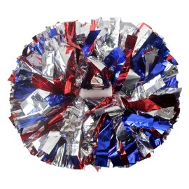 Hooshing 2PCS Blue Red and Silver Pom Poms Cheerleading Metallic Cheer Pompoms with Baton Handle for Team Spirit Sports Dance Cheering Girls Gifts