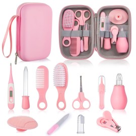 Baby Grooming and Health Kit, Lictin Nursery Care Kit, Newborn Safety Health Care Set with Hair Brush,Comb,Nail Clippers and More for Newborn Infant Toddlers Baby Girls, Pink
