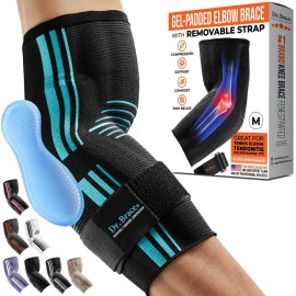DR. BRACE Elite Elbow Brace Support, Breathable Elbow Compression Sleeve with Gel Pad for Golfer\'s, Tennis Elbow & Tendonitis Treatment & Pain Relief 2024 (Black-Blue, Medium)