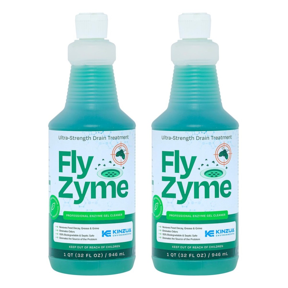 Kinzua Environmental Fly-Zyme, Highly Concentrated Enzyme Drain Cleaner for Pipes, Drain Gel for Fruit Flies, Organic Waste Degrader & Odor Neutralizer, 32 fl oz, Pack of 2