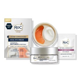 RoC Derm Correxion Dual Eye Cream with Advanced Retinol + Peptides for Puffy Eyes and Dark Circles, (.68 oz) with Retinol Under Eye Cream Packette