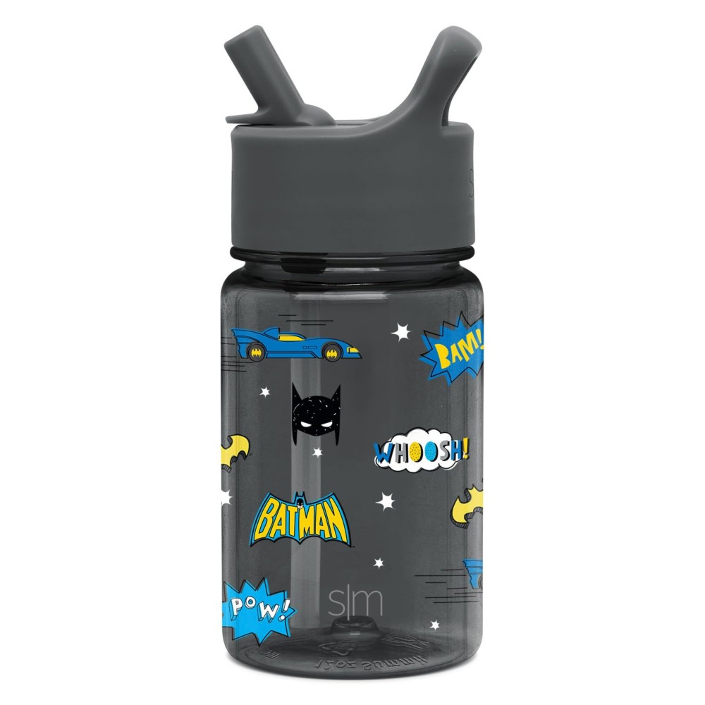 Simple Modern DC Comics Batman Kids Water Bottle Plastic BPA-Free Tritan Cup with Leak Proof Straw Lid | Reusable and Durable for Toddlers, Girls | Summit Collection | 12oz, Batman POW!
