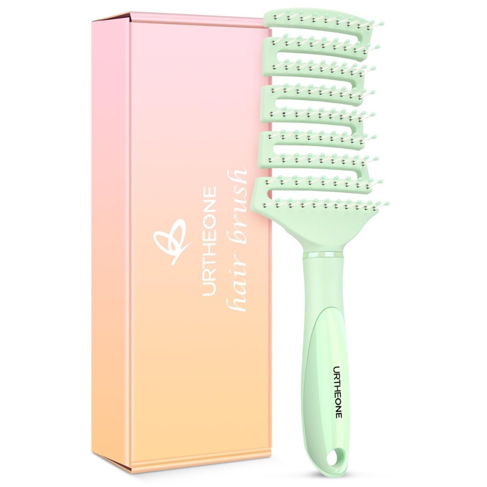 Hair Brush, Curved Vented Detangling Hair Brushes for Women Men Wet or Dry Hair,Faster Blow Drying Styling Professional Paddle Vent detangler brush (Light Green)